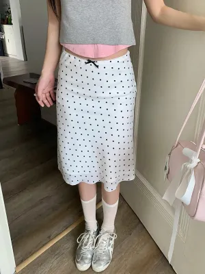 White Polka Dot Midi Skirt