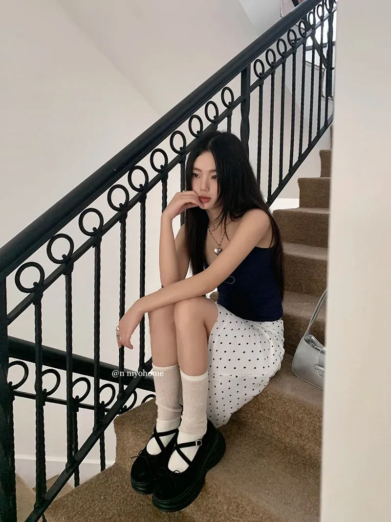 White Polka Dot Midi Skirt