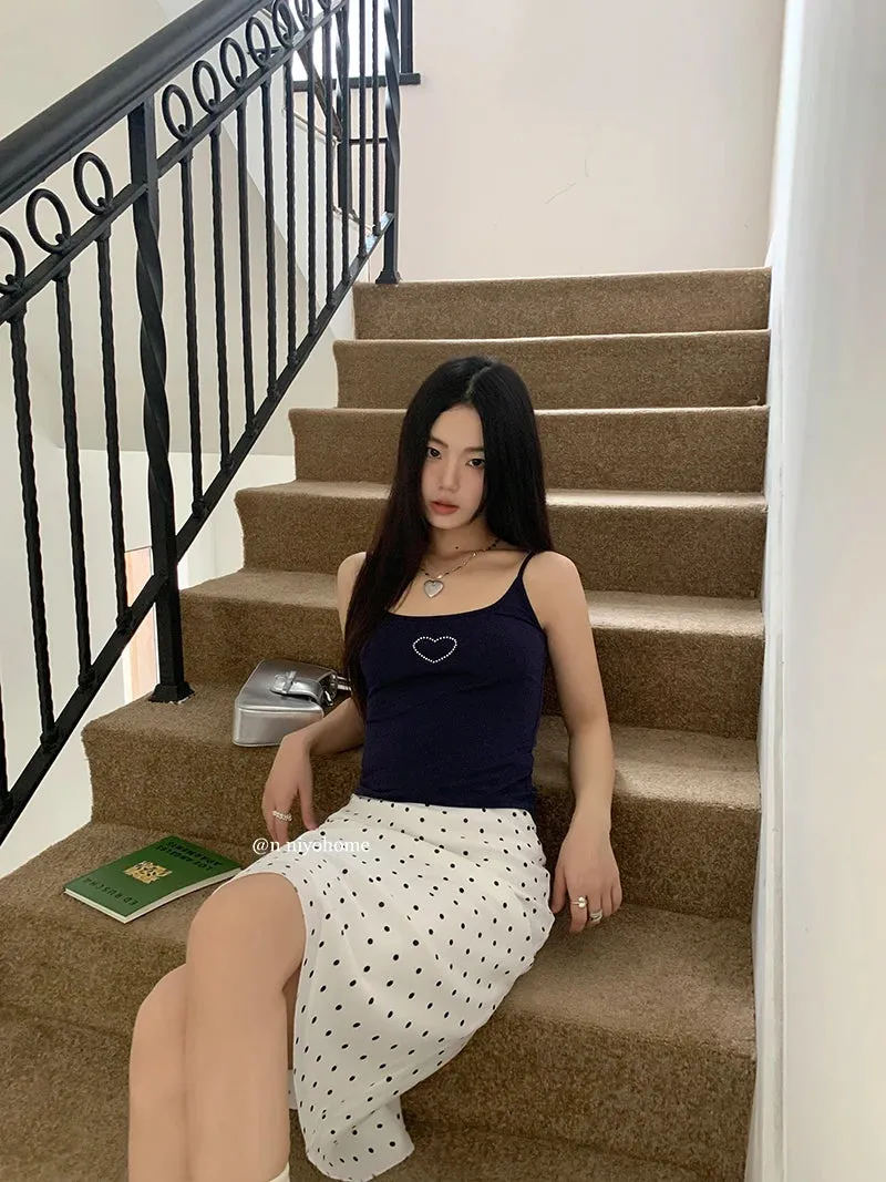 White Polka Dot Midi Skirt