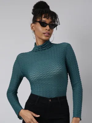 Women Teal Self Design Top