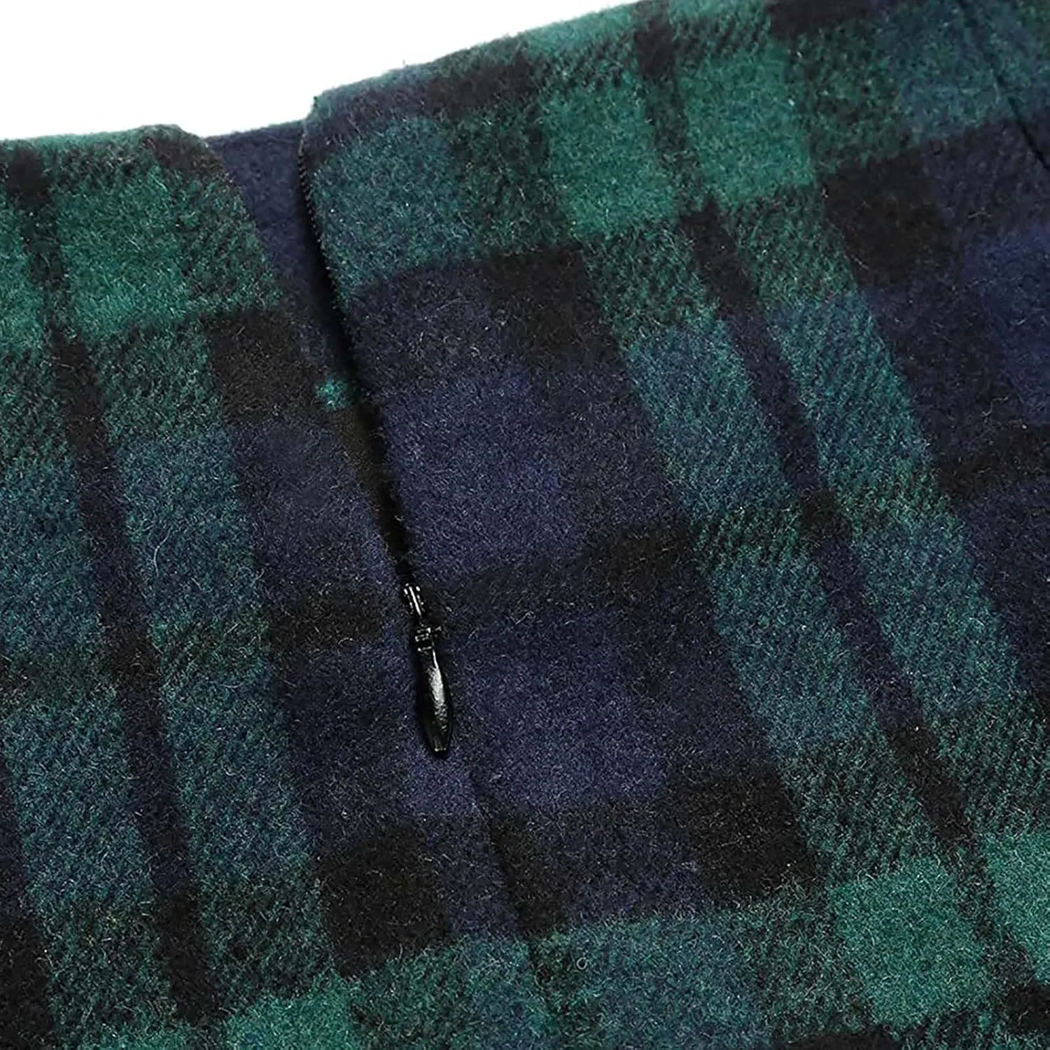 Women's Midi Wool Pencil Skirt Knee Length Elastic Waist Skirt Plaid Work Business Mini Skirts with Slit Zipper