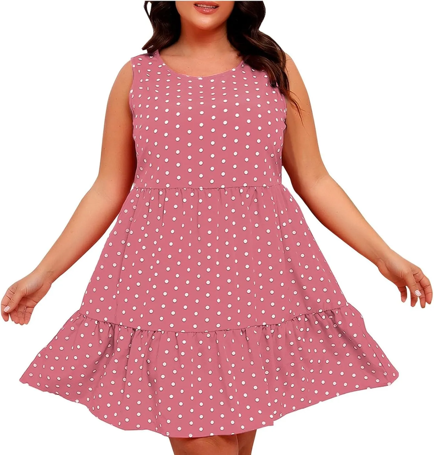 Women's Summer Dresses Plus Size Sleeveless Casual Sundresses Pleated Flowy Ruffle Midi Dress Boho Beach Dress