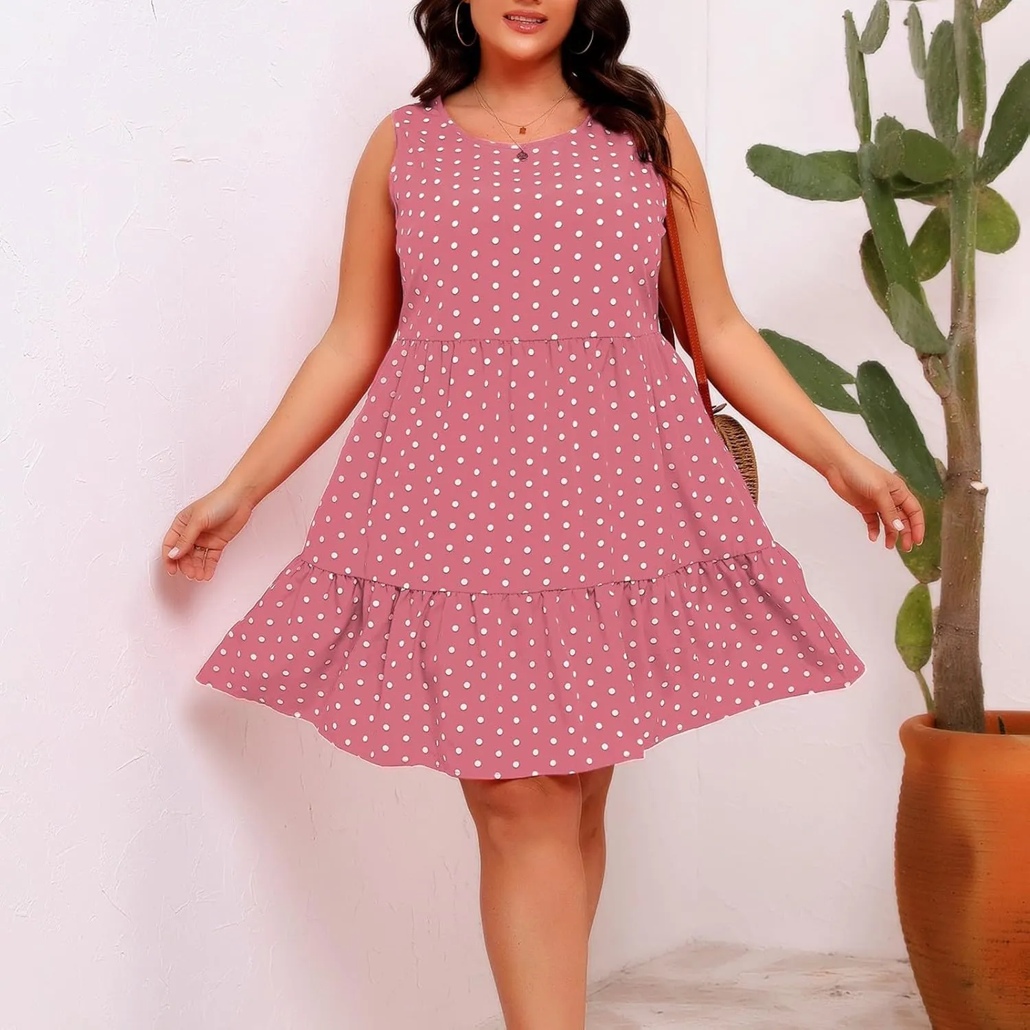 Women's Summer Dresses Plus Size Sleeveless Casual Sundresses Pleated Flowy Ruffle Midi Dress Boho Beach Dress